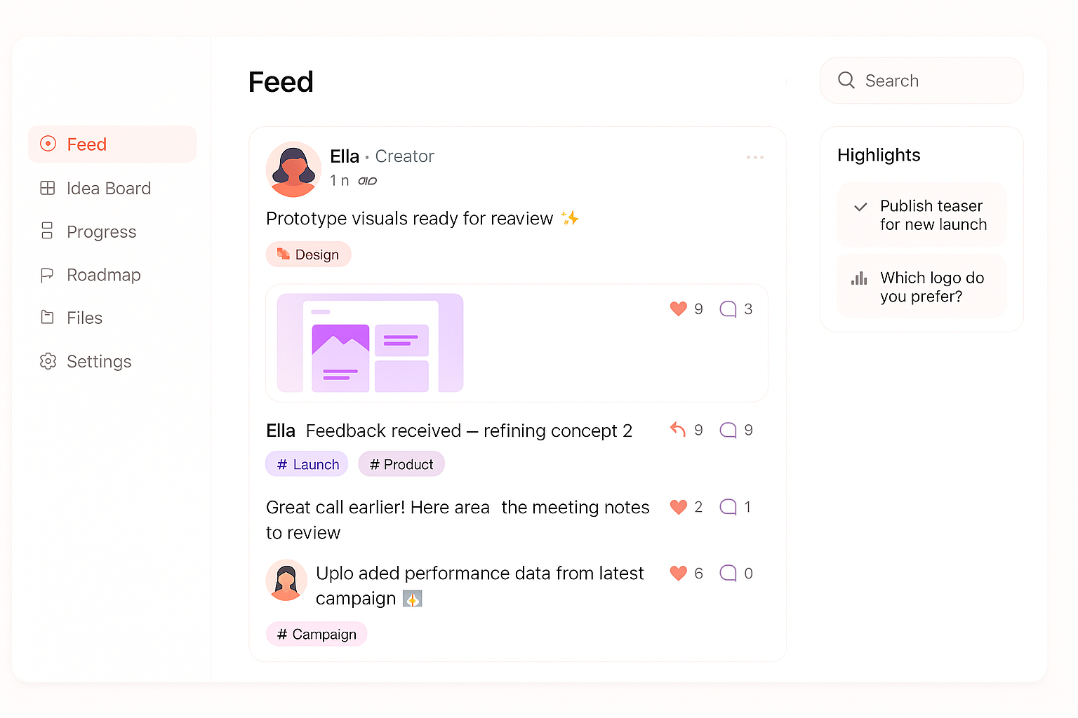 Collaboration Feed mockup