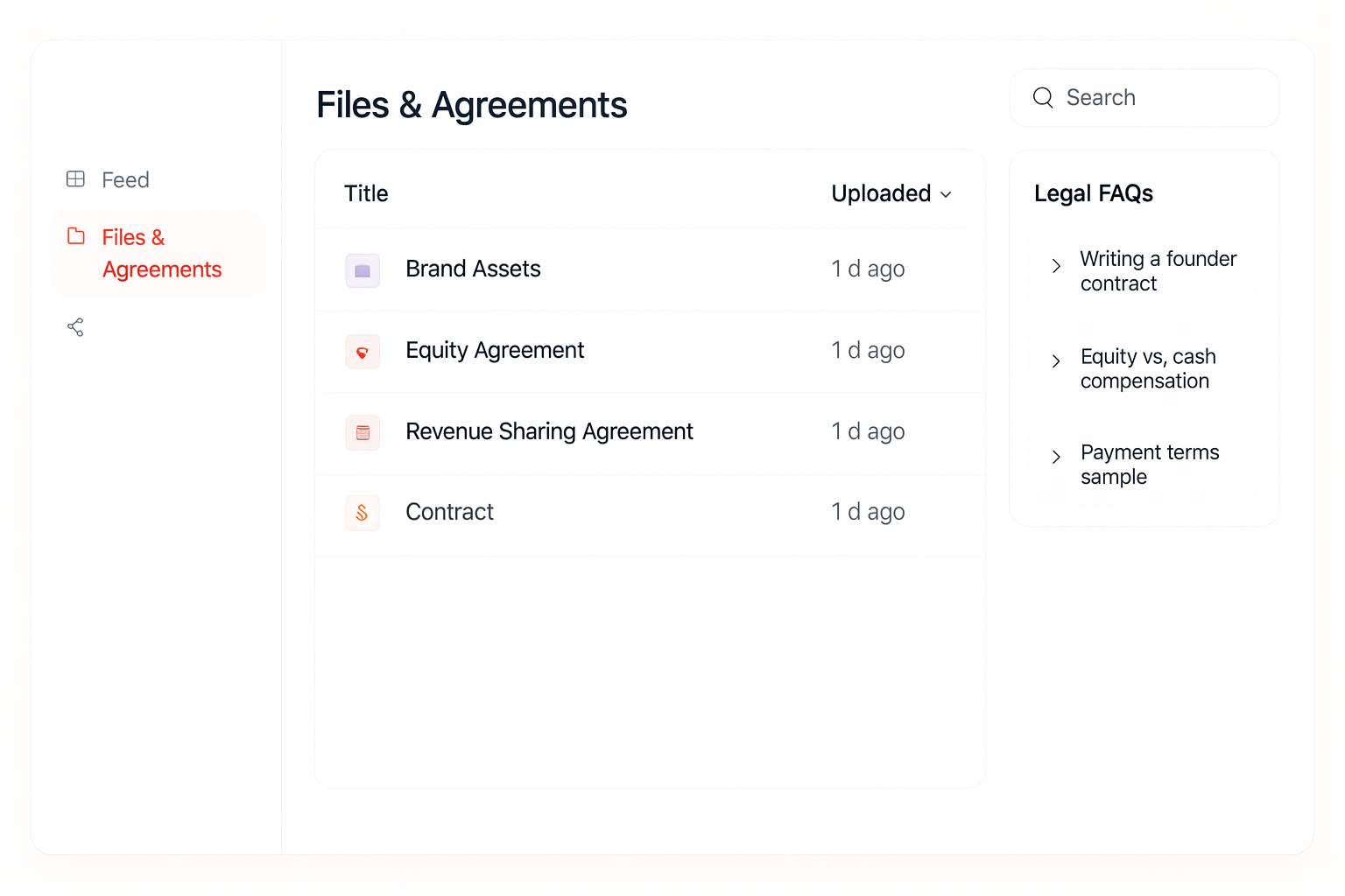 Files & Agreements mockup